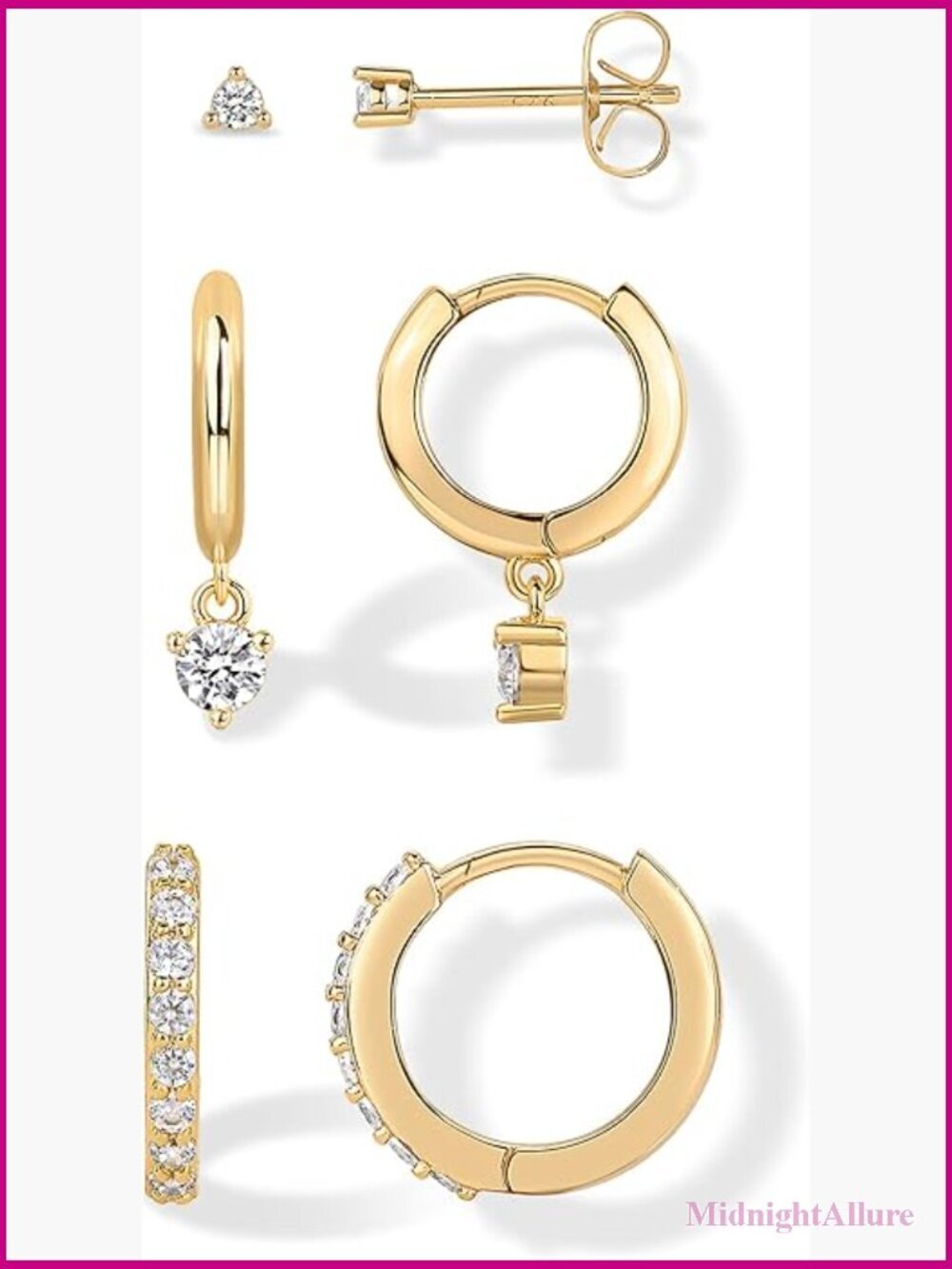 3 Pair Earring Set - Huggie Stud Back Earrings